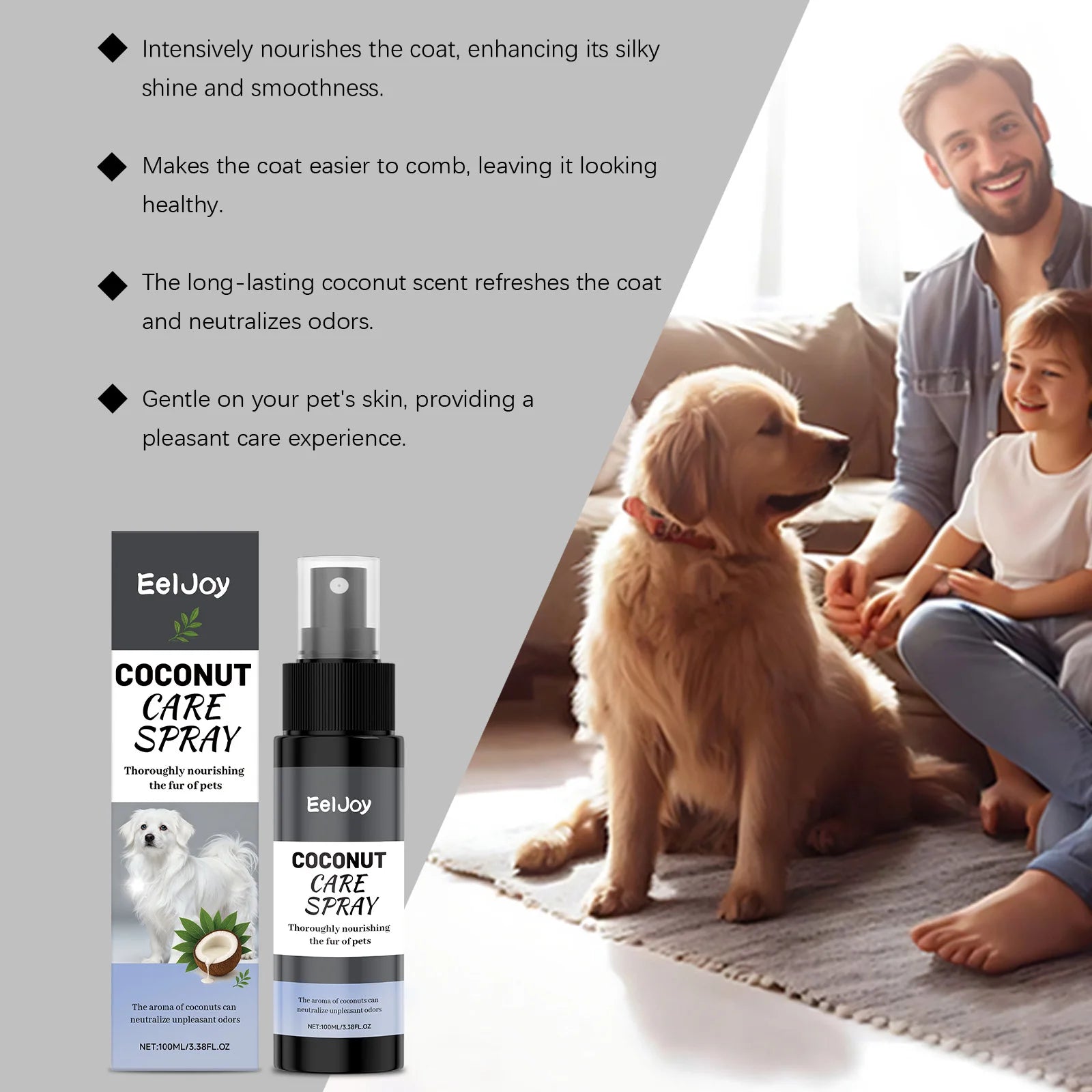 Pet Coconut Care Spray Nourish Fur Improve Pet Fur Texture Enhance Gloss Eliminate Odors Persistent Fragrance Pet Grooming Spray