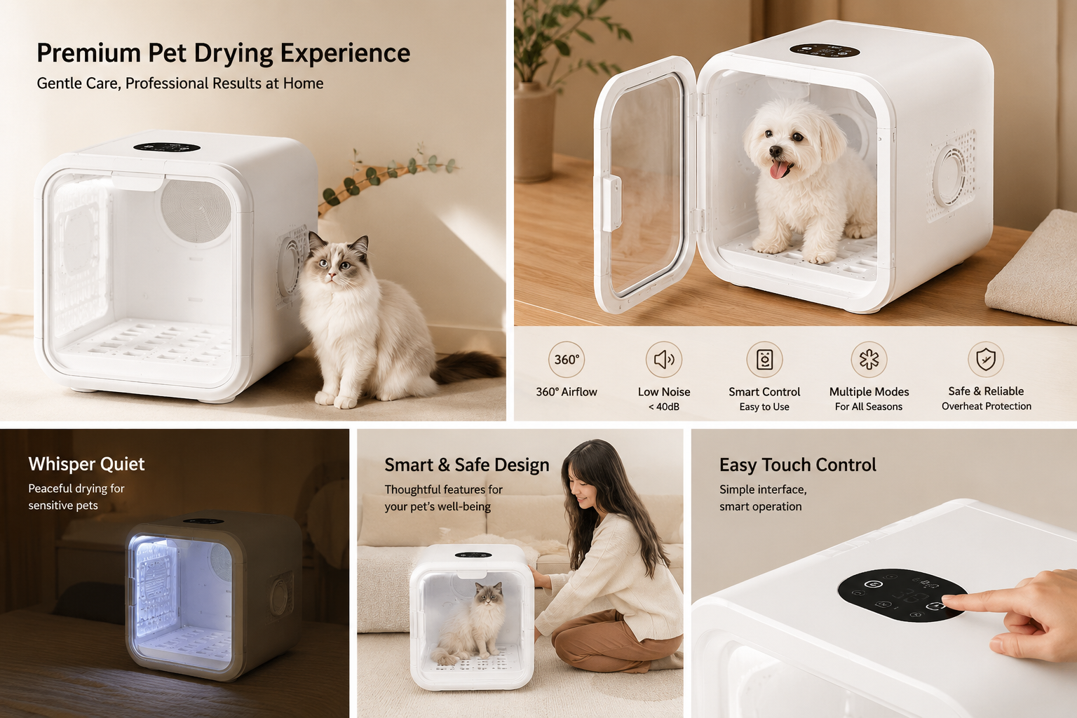 Pet Dryer for Small Dogs And Cats - Fully Automatic Bathing Hair Drying Box Household Pet Care Accessory