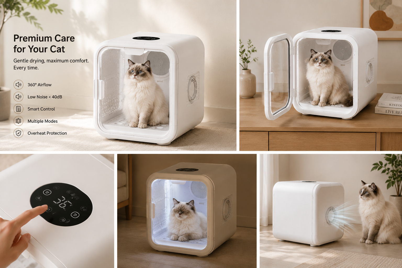 Pet Dryer for Small Dogs And Cats - Fully Automatic Bathing Hair Drying Box Household Pet Care Accessory